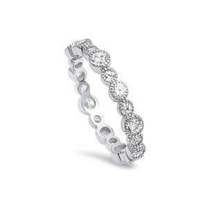 Bezel Set Wedding Band Ring CZ Sterling Silver